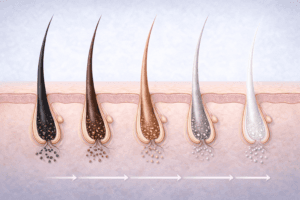 Melanin kaybına bağlı saç beyazlaması aşamaları