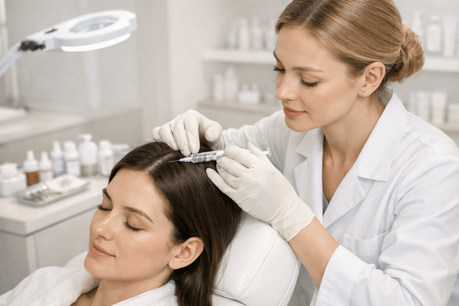 Saç mezoterapisinin saçlı deriye vitamin ve mineral enjeksiyonu ile uygulanması