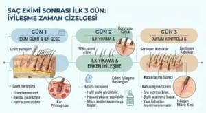 saç ekimi sonrası ilk 3 günlük sürecin ilerleyişini analiz eden görsel.