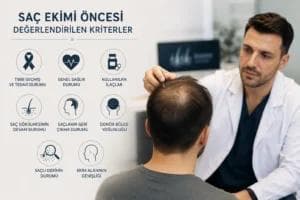 Kemoterapi Sonrası Saç Ekimi öncesinde doktor tarafından saçlı deri, saç dökülmesinin seyri, donör bölgenin yoğunluğu, genel sağlık durumu ve tedavi geçmişinin değerlendirildiği saç ekimi muayenesi.