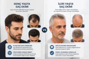 Genç yaşta ve ileri yaşta saç ekiminin karşılaştırılmalı görseli