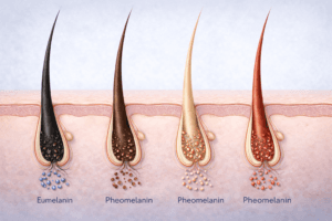 Melanin türlerinin saç rengini belirlemesi